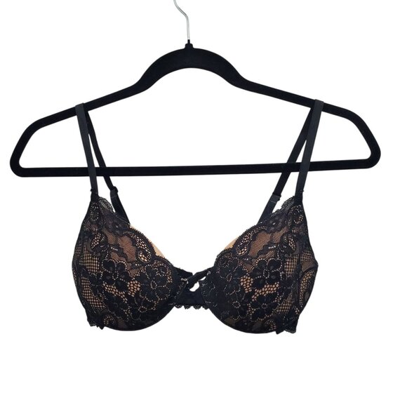 Victoria's Secret IPEX Demi Vintage Y2K Nude Black Lace Underwire‎ Bra Size 34C - Picture 1 of 6